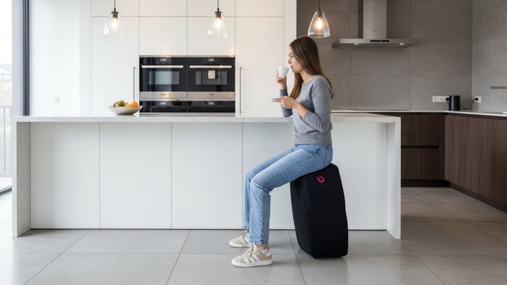 Liah macht Pause in der Küche auf dem hockbloc